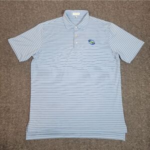 Peter Millar Summer Comfort Mens Size L Golf Polo Shirt Blue Black Striped